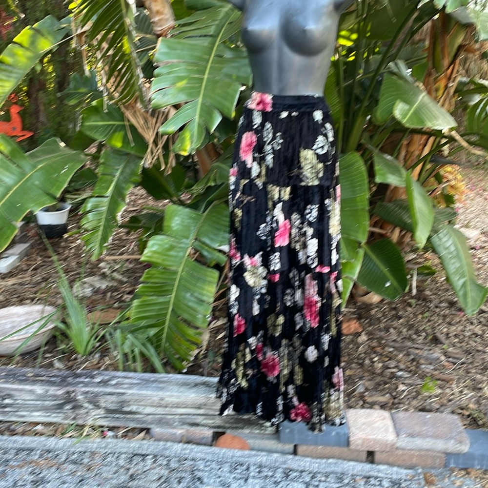 Dark Floral velvet, tiered, maxi skirt